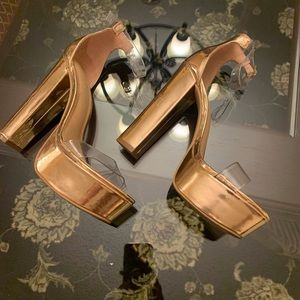 Gold Clear Strap Platform Chunky Heels
